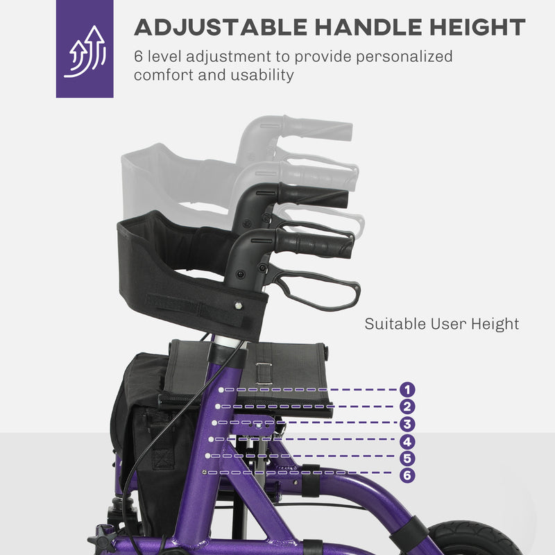 Folding Rollator Walker with Seat Backrest and Storage Bag for Seniors Purple by HOMCOM AOSOM