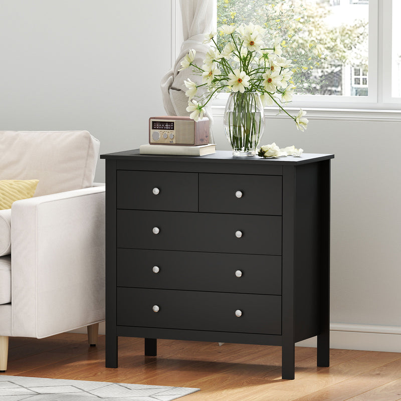 Chest of Drawers with Five Spacious Storage Drawers for Bedroom or Living Room Black AOSOM
