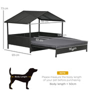 Extendable Elevated Rattan Dog Bed with Water-Resistant Roof and Cushion for Outdoors Grey