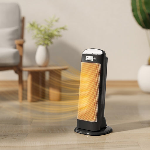 2000W Ceramic Electric Fan Heater With Thermostat And Oscillation For Home Office Black