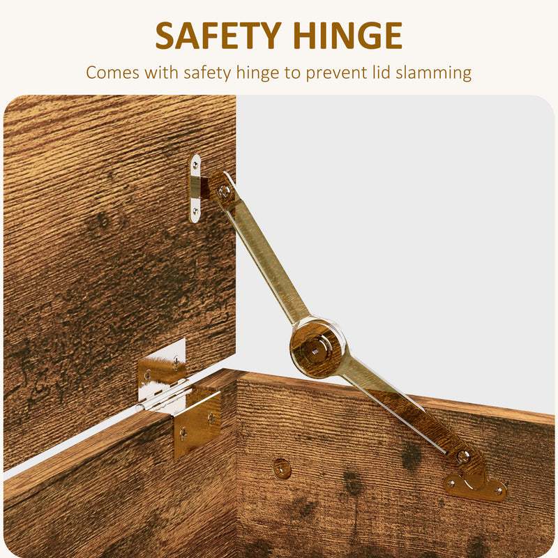 Rustic Brown 113L Storage Chest With Flip-Top Lid and Safety Hinges for Living Room by HOMCOM