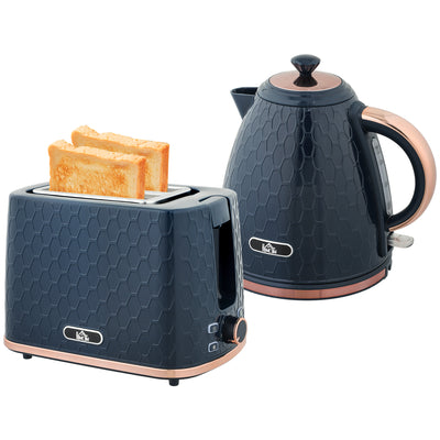 1.7L 3000W Fast Boil Cordless Kettle and 2 Slice Toaster Set with Auto Shut Off Blue by HOMCOM