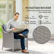 Set of 2 Rattan Garden Chairs with Cushions and High Back for Patio or Balcony, Light Grey