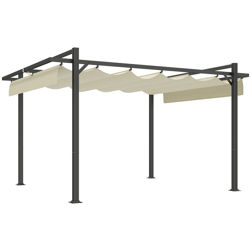3 x 4m Aluminium Pergola with Retractable Canopy Grey Khaki by Outsunny