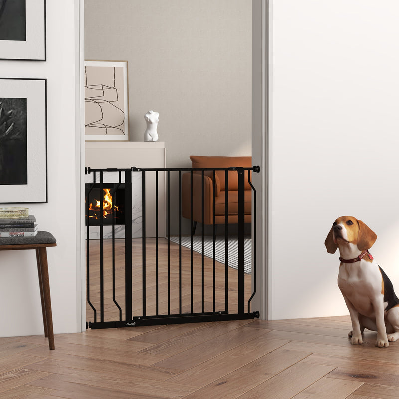 Extra Wide Dog Safety Gate with Walk Through Door for Stairs or Hallways Black