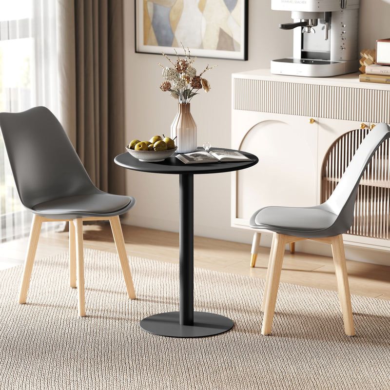 Round Dining Table With Steel Base For Kitchen Or Living Room Use 60cm Black AOSOM