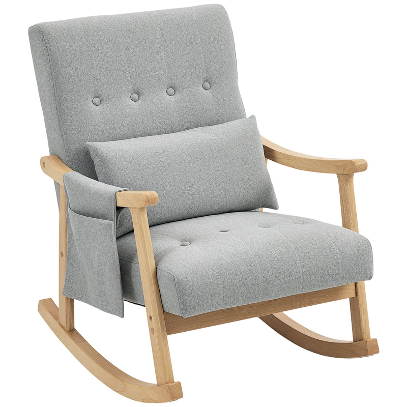 Modern Wood Frame Rocking Chair with Cushioned Seat for Lounge or Nursery, Light Grey