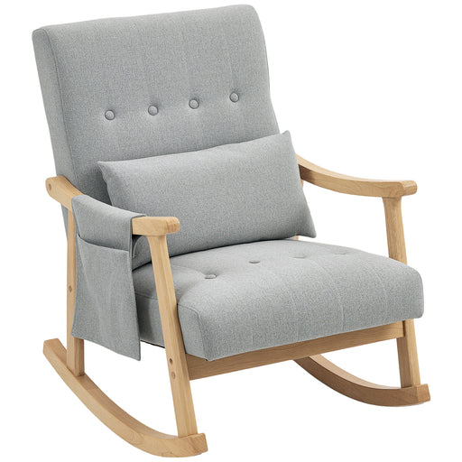 Modern Wood Frame Rocking Chair with Cushioned Seat for Lounge or Nursery, Light Grey