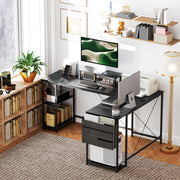 Black L Shaped Corner Desk 168cm with Adjustable Shelf and Storage for Two People by HOMCOM