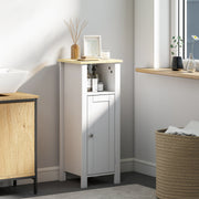 Slim Bathroom Storage Cabinet with Adjustable Shelf and Open Compartment, White