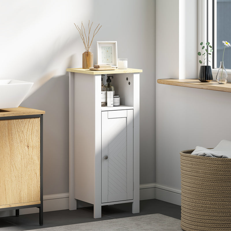 Slim Bathroom Storage Cabinet with Adjustable Shelf and Open Compartment, White