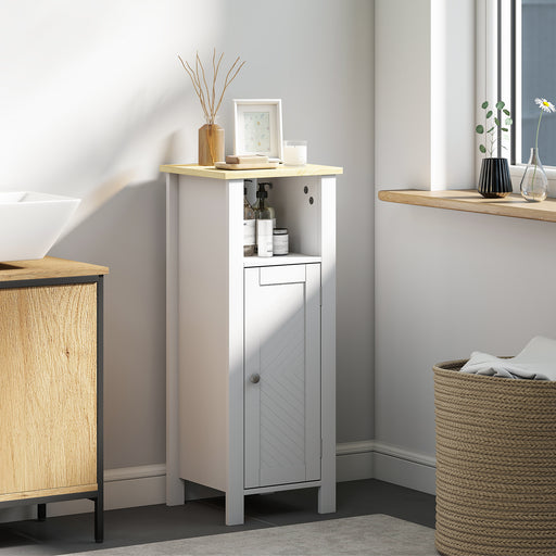 Slim Bathroom Storage Cabinet with Adjustable Shelf and Open Compartment, White
