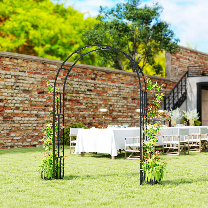 Black Steel Garden Arch 2.2m for Climbing Plants Roses Wisteria Vines Outdoor Wedding Decor by Outsunny
