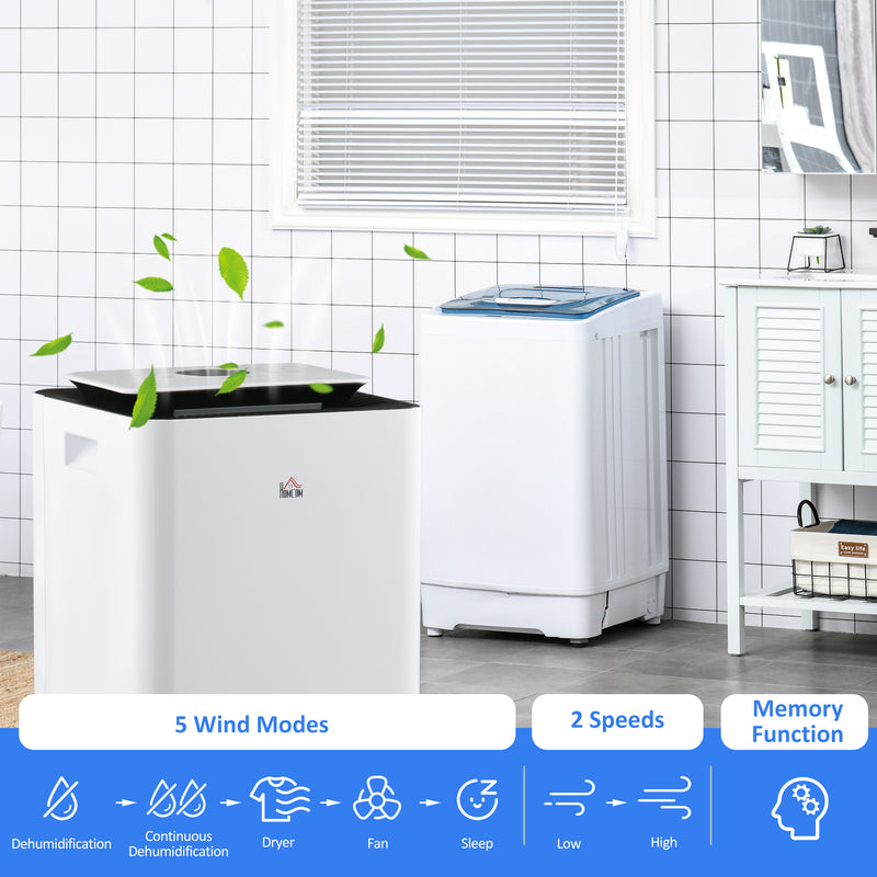 Portable 16L Dehumidifier with Air Purifier and Timer for Home Laundry Use, White