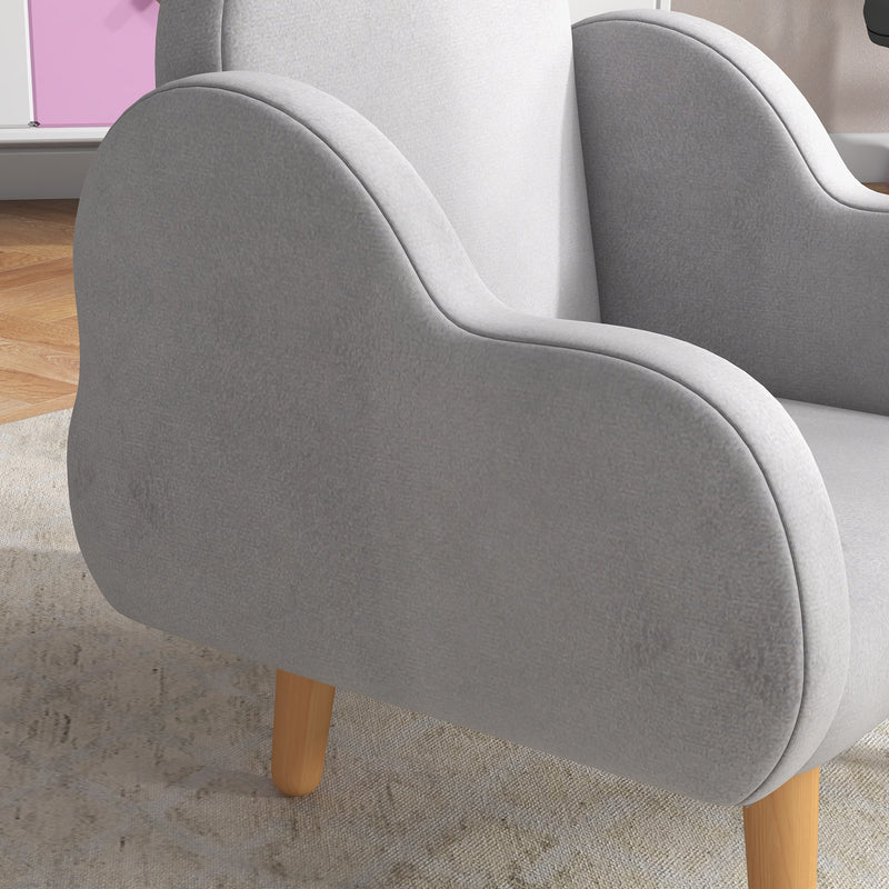 Kids Cloud Shaped Armchair with Wooden Frame and Velvet Upholstery for Toddlers, Grey