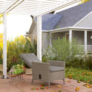 Grey Rattan Garden Recliner Chair With Adjustable Backrest and Cushion by Outsunny