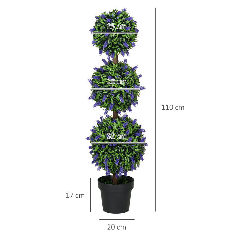 Set of 2 Artificial Lavender Ball Trees with Pots for Indoor or Outdoor Display, Purple