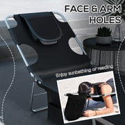 Foldable Sun Loungers Set of 2 with Reading Hole and Adjustable Backrest for Garden Black AOSOM