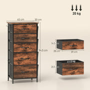 Tall Fabric Chest of 5 Drawers with Wood Top for Bedroom or Closet Storage Rustic Brown