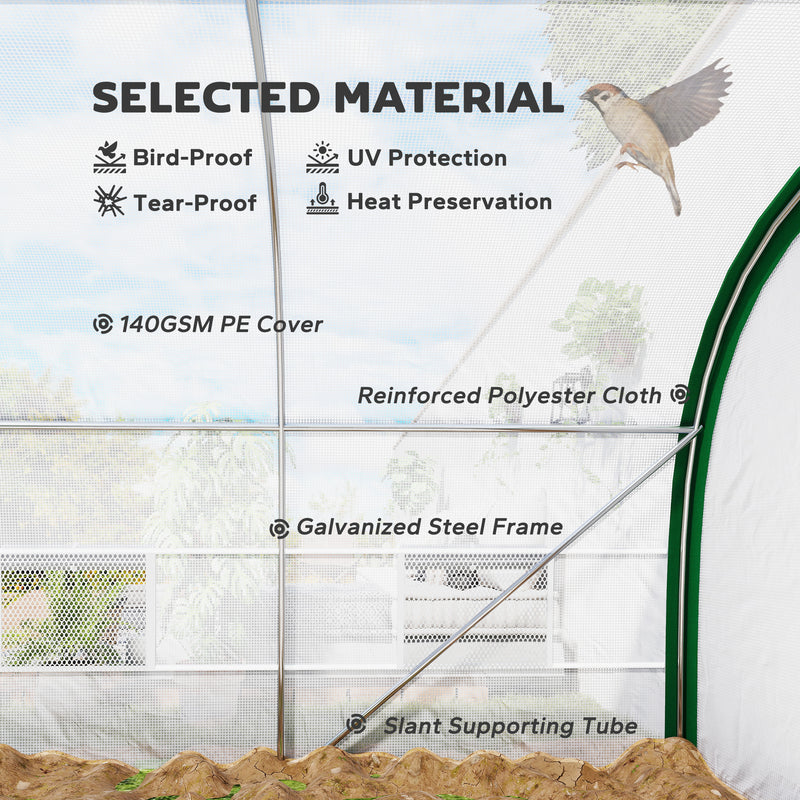 Walk In Polytunnel Greenhouse With Mesh Windows And Zipped Doors For Garden Use White AOSOM