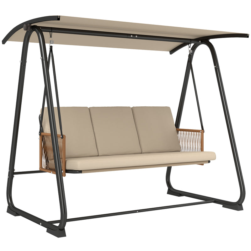 3 Seater Garden Swing Seat with Adjustable UPF30+ Canopy and Cushions for Shaded Outdoor Relaxing Sand Brown
