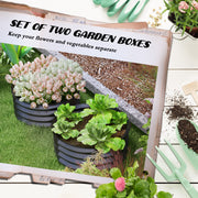 Set of 2 Raised Metal Garden Beds in Dark Grey with Safety Edging Easy to Assemble