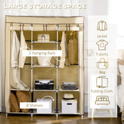 Beige Fabric Portable Wardrobe with 8 Shelves and 2 Hanging Rods by HOMCOM