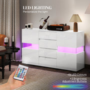 White High Gloss LED Sideboard Cabinet with Storage Shelves and Modern Design