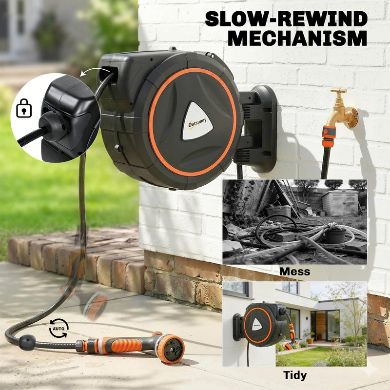 Garden Hose Reel With Auto-Retract for Tangle-Free Watering 28m Orange Outsunny