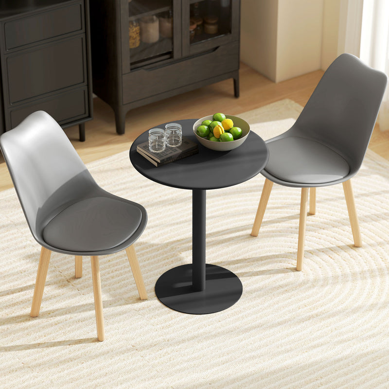 Round Dining Table With Steel Base For Kitchen Or Living Room Use 60cm Black AOSOM