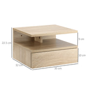 Set of Two Wall Mounted Bedside Tables with Storage Shelves Space Saving Oak Finish