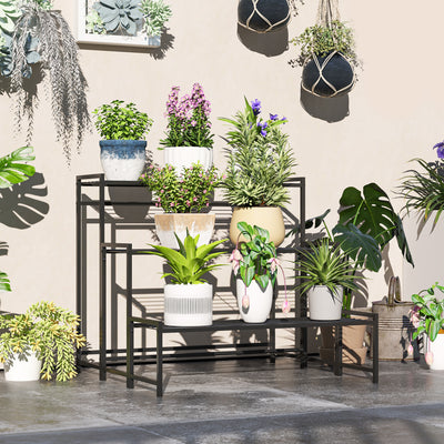 3 Tier Black Metal Plant Stand Ladder Shelf for Garden Patio or Balcony by Outsunny AOSOM