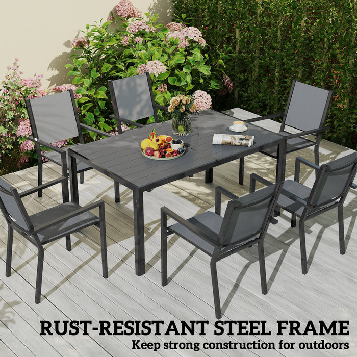 7 Piece Garden Dining Set with Stackable Chairs and Slatted Table by Outsunny
