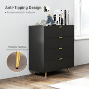 Black Four Drawer Elegant Bedside Table for Bedroom Storage by HOMCOM