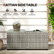 Light Grey Rattan Side Table with 90 x 50cm Glass Top for Garden or Patio by Outsunny