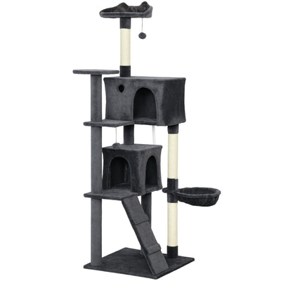 Large 180cm Cat Tree Tower with Hammock and Scratching Posts for Indoor Play Dark Grey AOSOM