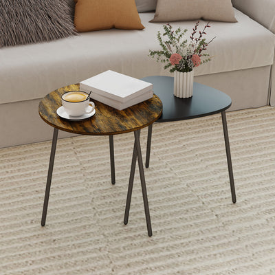 Set of 2 Nesting Side Tables Space Saving Design for Living Room or Bedroom Rustic Brown