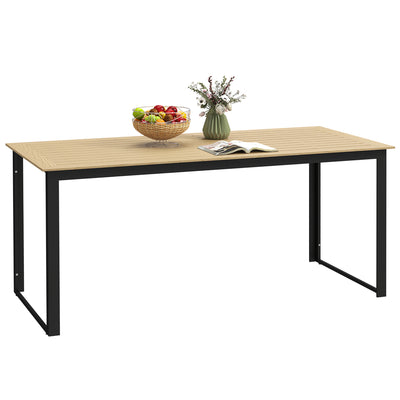 Rectangular 6 Seater Garden Dining Table with Slatted Top and Metal Frame in Teak by Outsunny