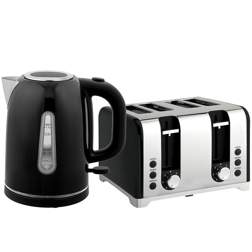 4 Slice Toaster and 17L Rapid Boil Kettle Set With Strix Control and Crumb Tray Black
