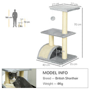 Cat Tree with Scratching Post and Rest Pad for Indoor Cats 72cm Tall Light Grey