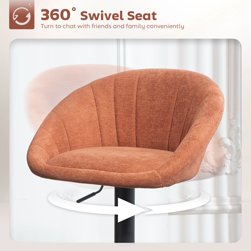 Set of 2 Swivel Tub Bar Stools with Footrest for Home Bar or Kitchen, Orange