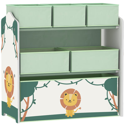 3 Tier Kids Toy Storage Unit With 6 Removable Bins For Bedroom Or Playroom Green 63 x 30 x 66cm