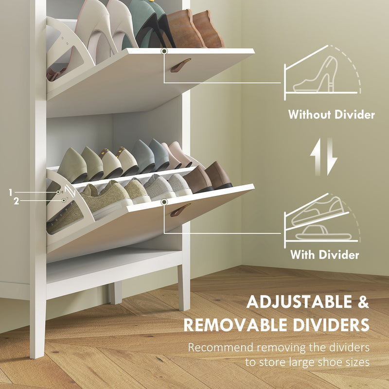 White Two Drawer Shoe Storage Cabinet with Modern Slim Design