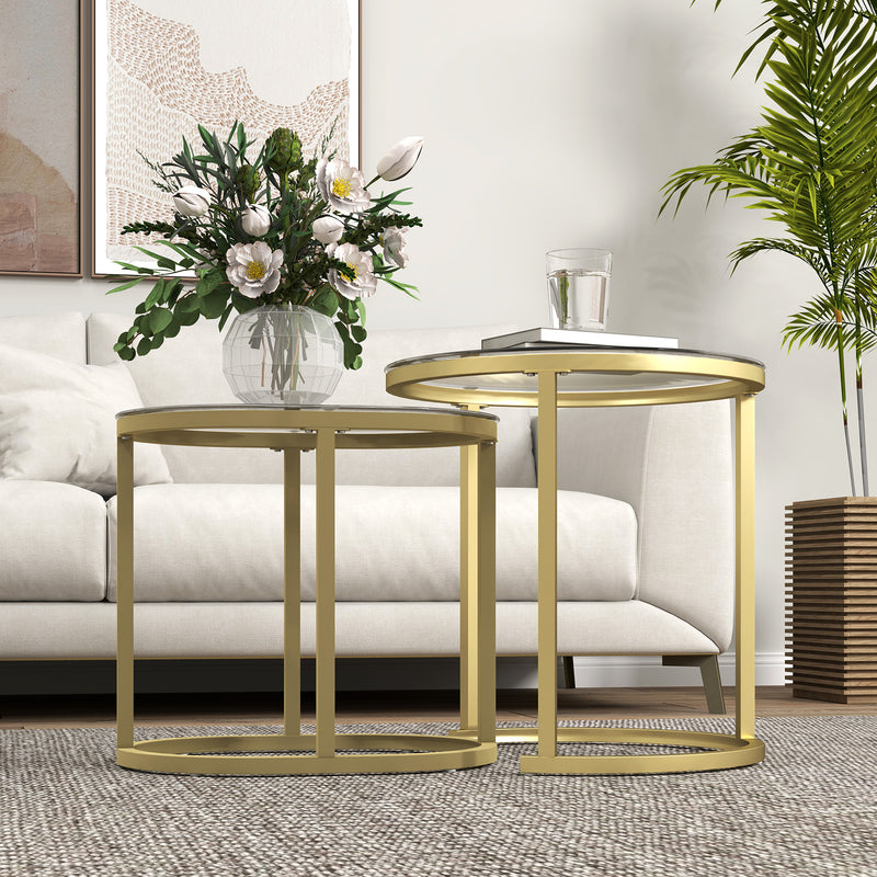Set of 2 Nesting Coffee Tables with Tempered Glass and Steel Frame by HOMCOM