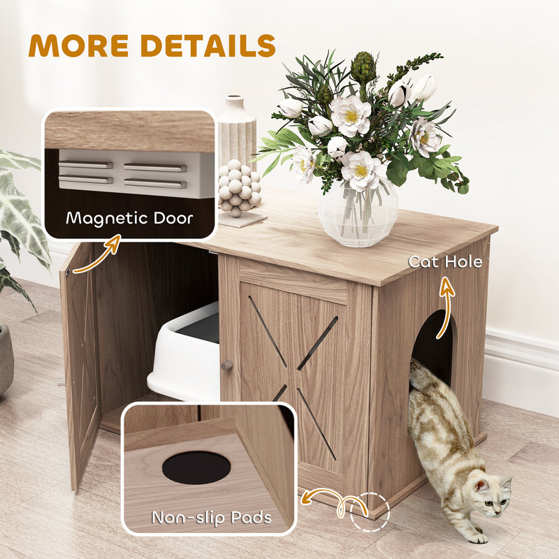 Walnut Brown Cat Litter Box Enclosure with Double Doors and Side Entrance by PawHut