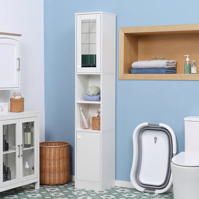 Tall Freestanding Bathroom Cabinet With Mirror and Adjustable Shelves, White