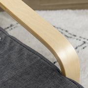 Wooden Reclining Lounger Chair with Adjustable Footrest and Removable Cushion, Dark Grey