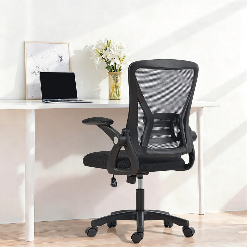 Office Chair with Lumbar Support and Flip Up Arms for Comfortable Home Working Black