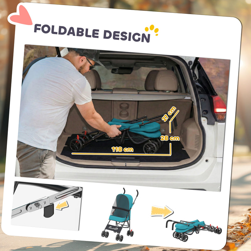 Pet Stroller for Small Dogs or Cats with Foldable Frame and Canopy Dark Green AOSOM
