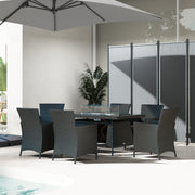 Black 7 Piece Rattan Garden Furniture Set With Fire Pit Table And Cushions By Outsunny